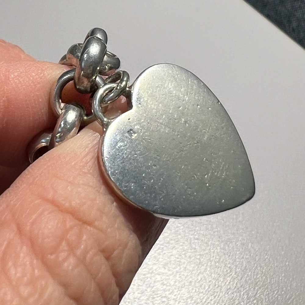 Vintage 925 Sterling Silver Heart Tag Charm Bracelet 7.75" - Picture 13 of 16